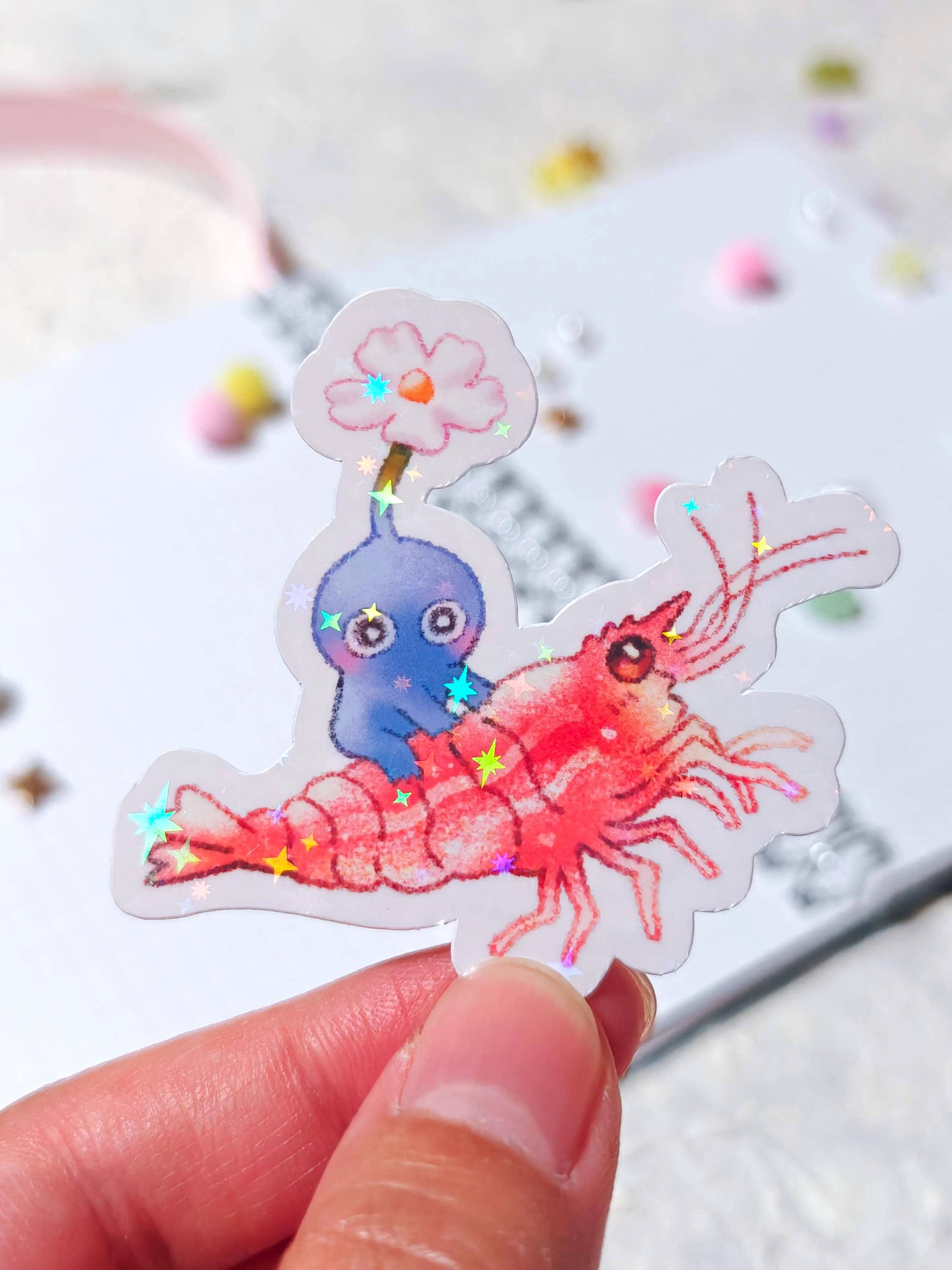 Holographic Blue Pikmin Vinyl Sticker ~ Shrimp