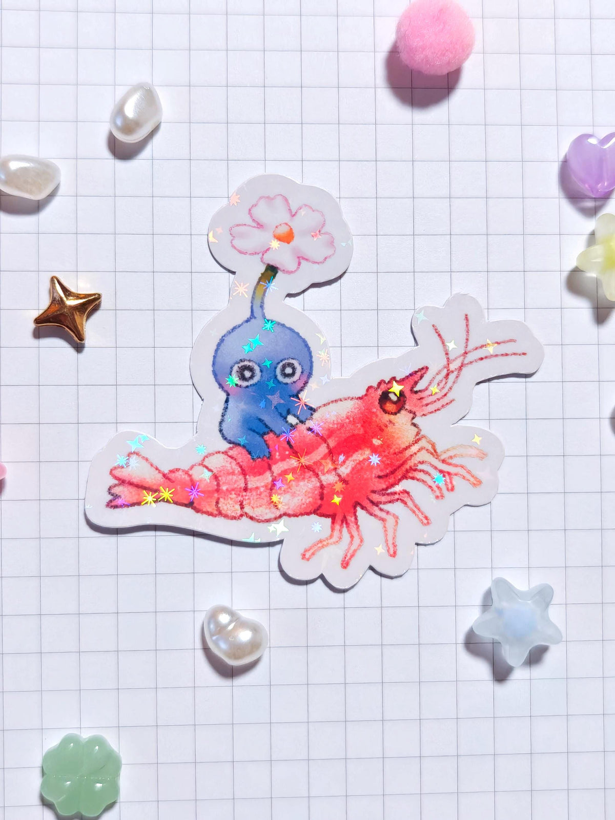 Holographic Blue Pikmin Vinyl Sticker ~ Shrimp