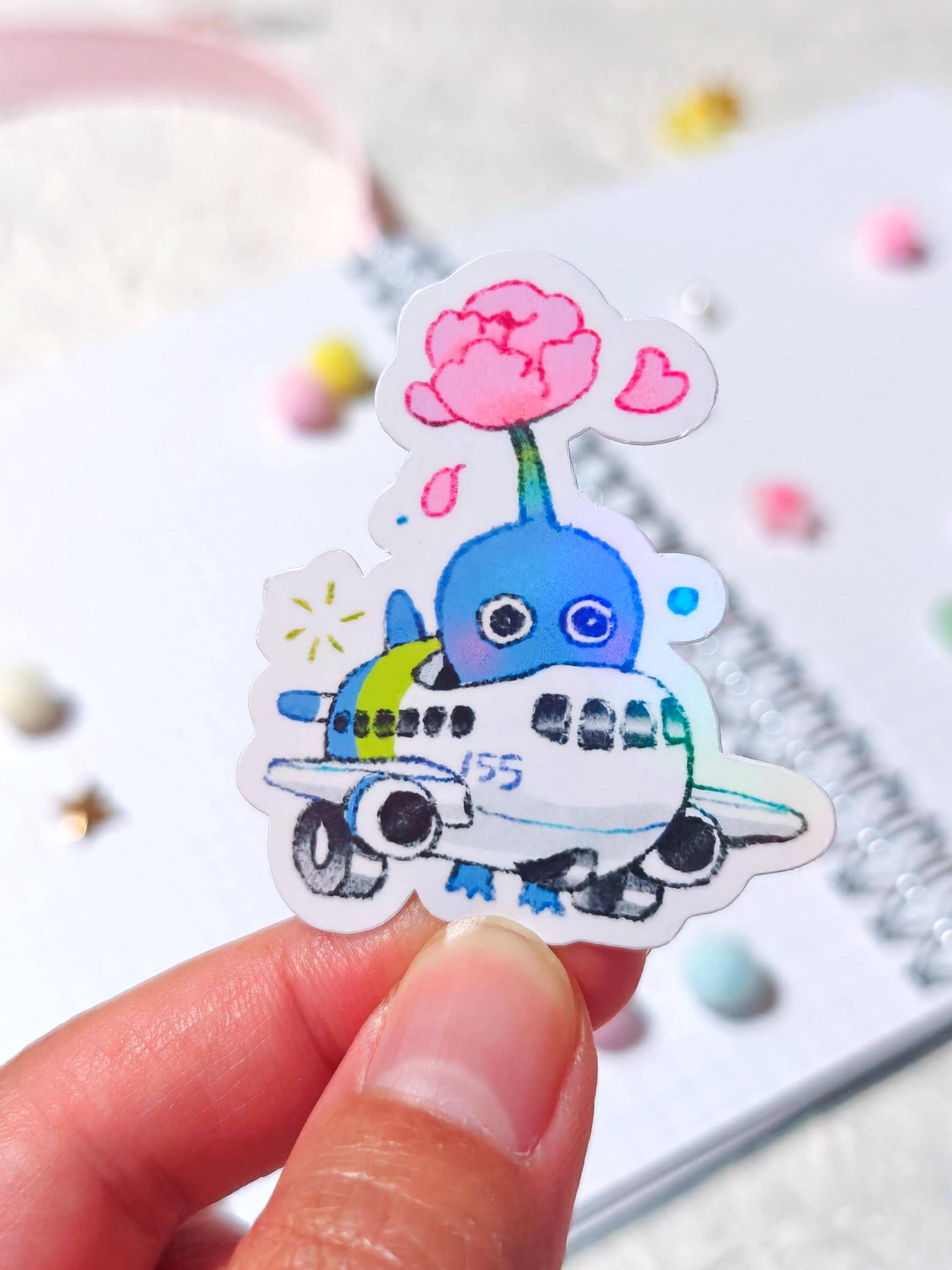 Holographic Blue Pikmin Vinyl Sticker ~ Airplane
