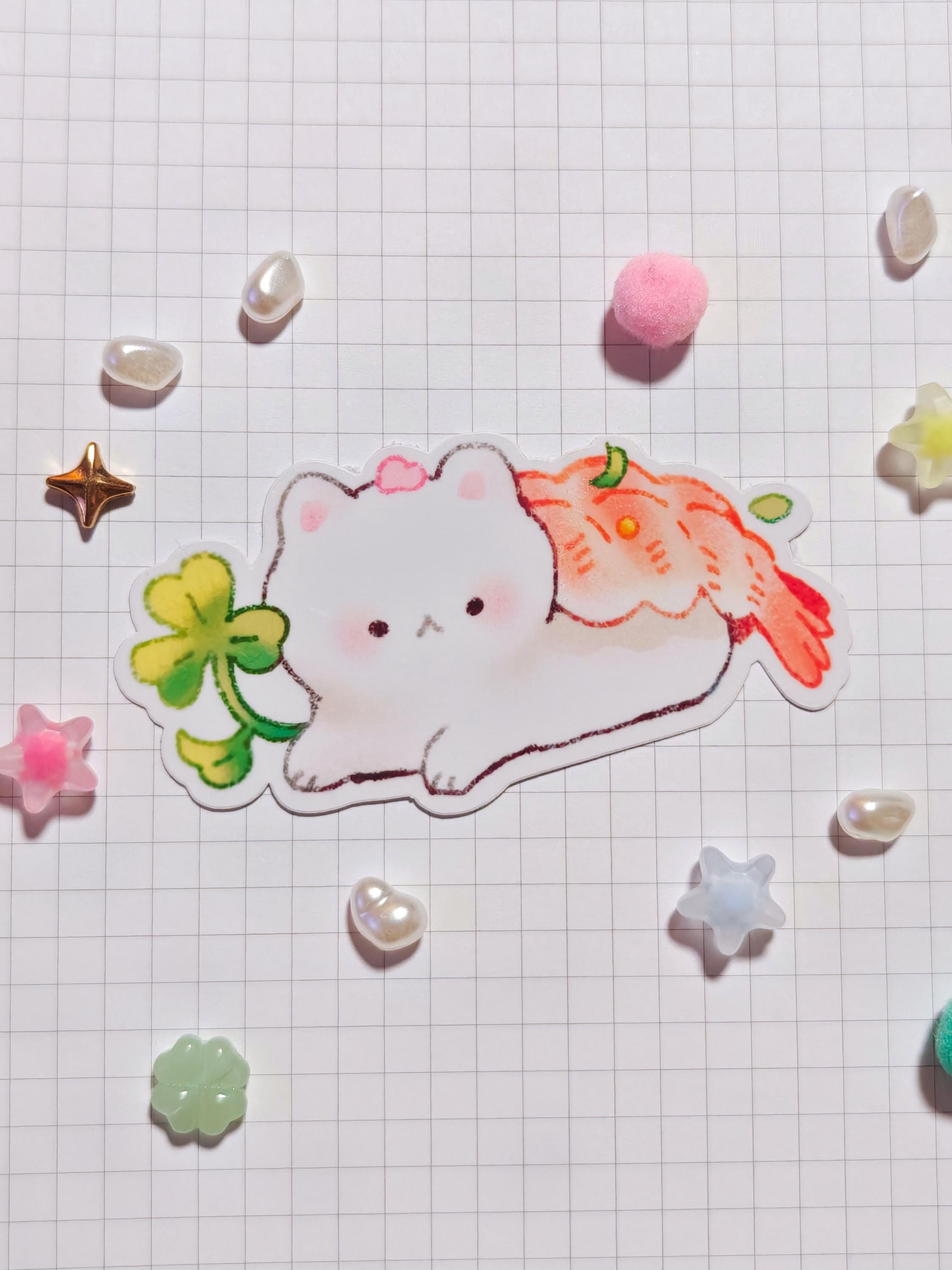 Glossy Sushi Cat Vinyl Sticker ~ Shrimp