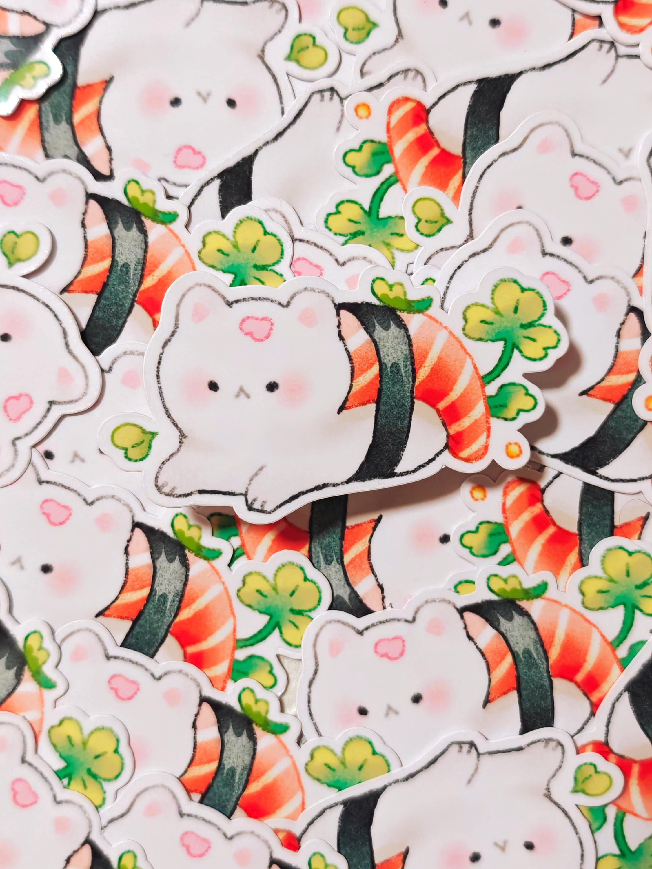 Glossy Sushi Cat Vinyl Sticker ~ Salmon