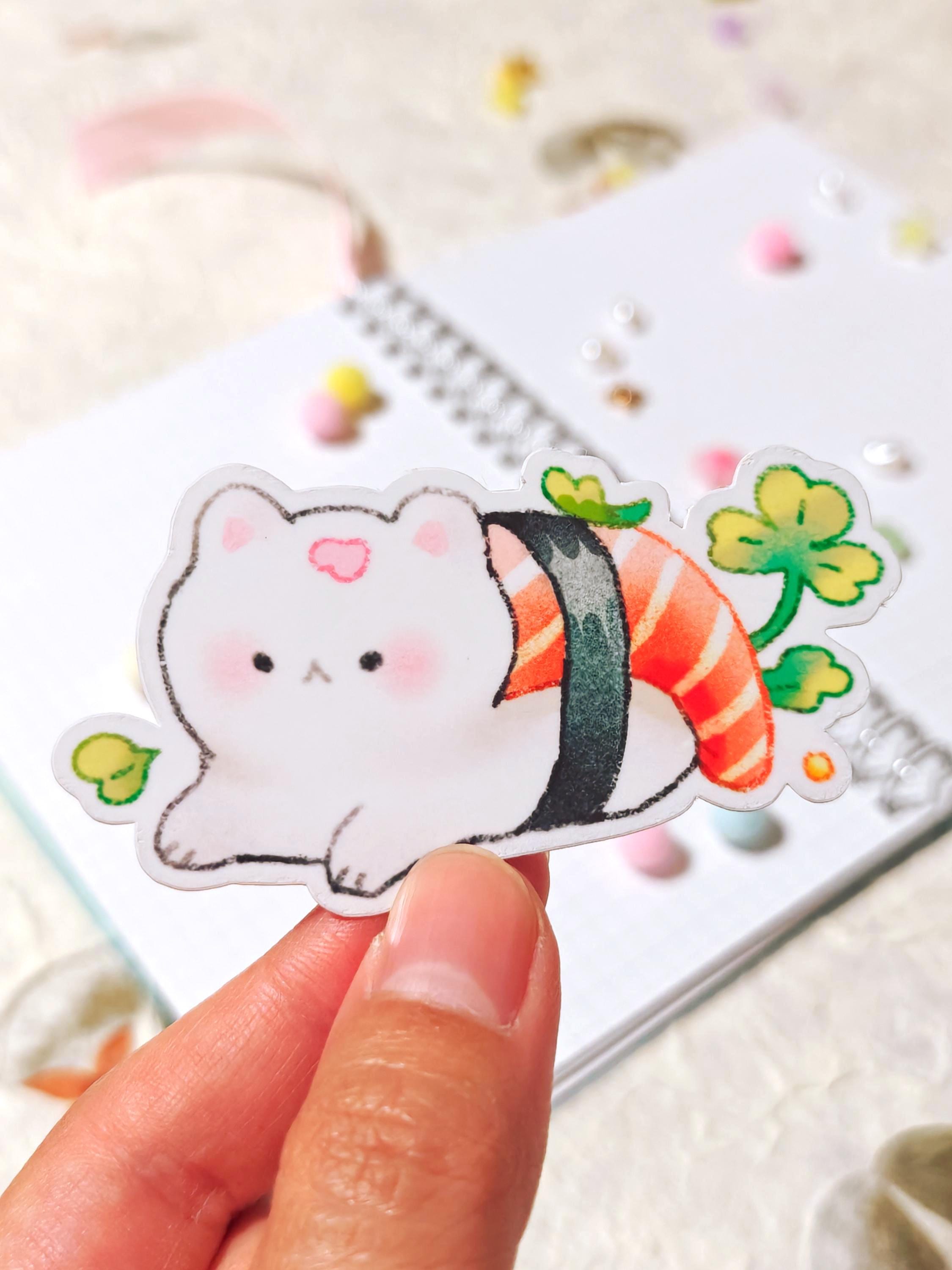 Glossy Sushi Cat Vinyl Sticker ~ Salmon