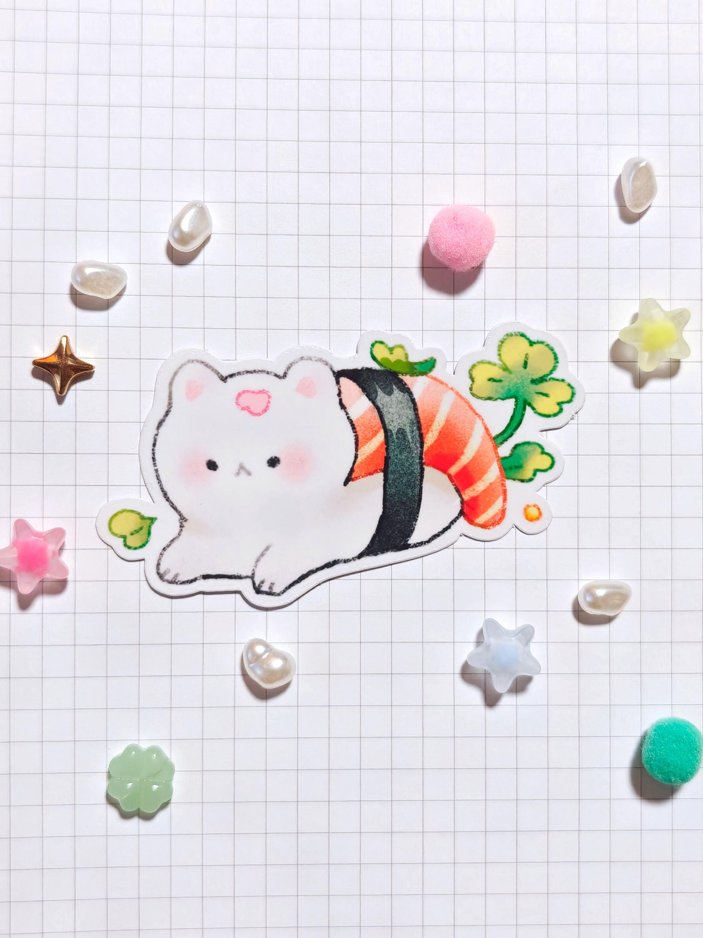 Glossy Sushi Cat Vinyl Sticker ~ Salmon