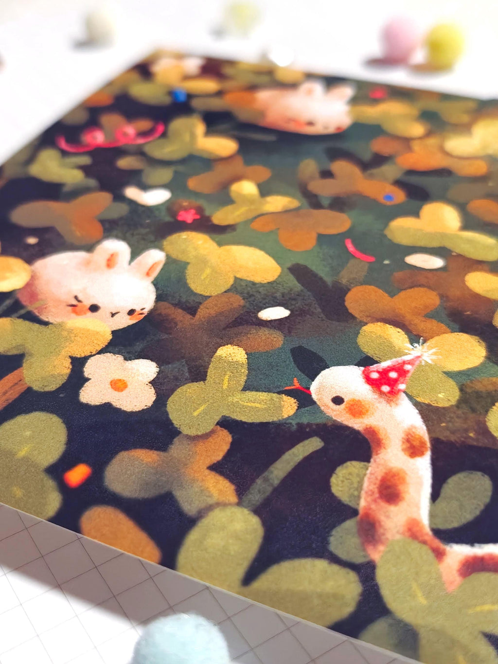 Satin Bunny Party Mini Textured Art Print