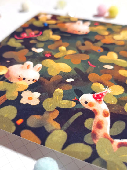 Bunny Party Textured Art Print