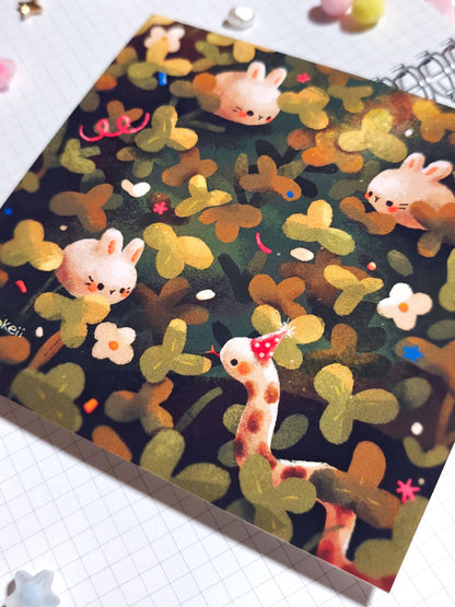 Bunny Party Textured Art Print