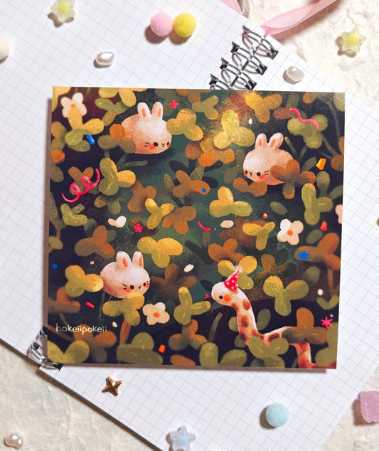 Bunny Party Textured Art Print