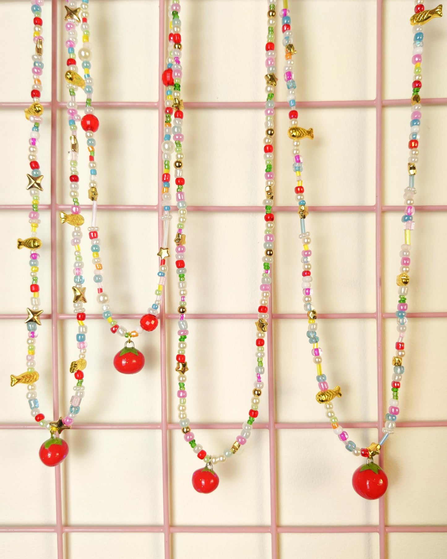 Handmade Tomato Charm Necklace: Polymer Clay Beaded Jewelry