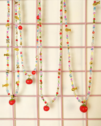 Handmade Tomato Charm Necklace: Polymer Clay Beaded Jewelry
