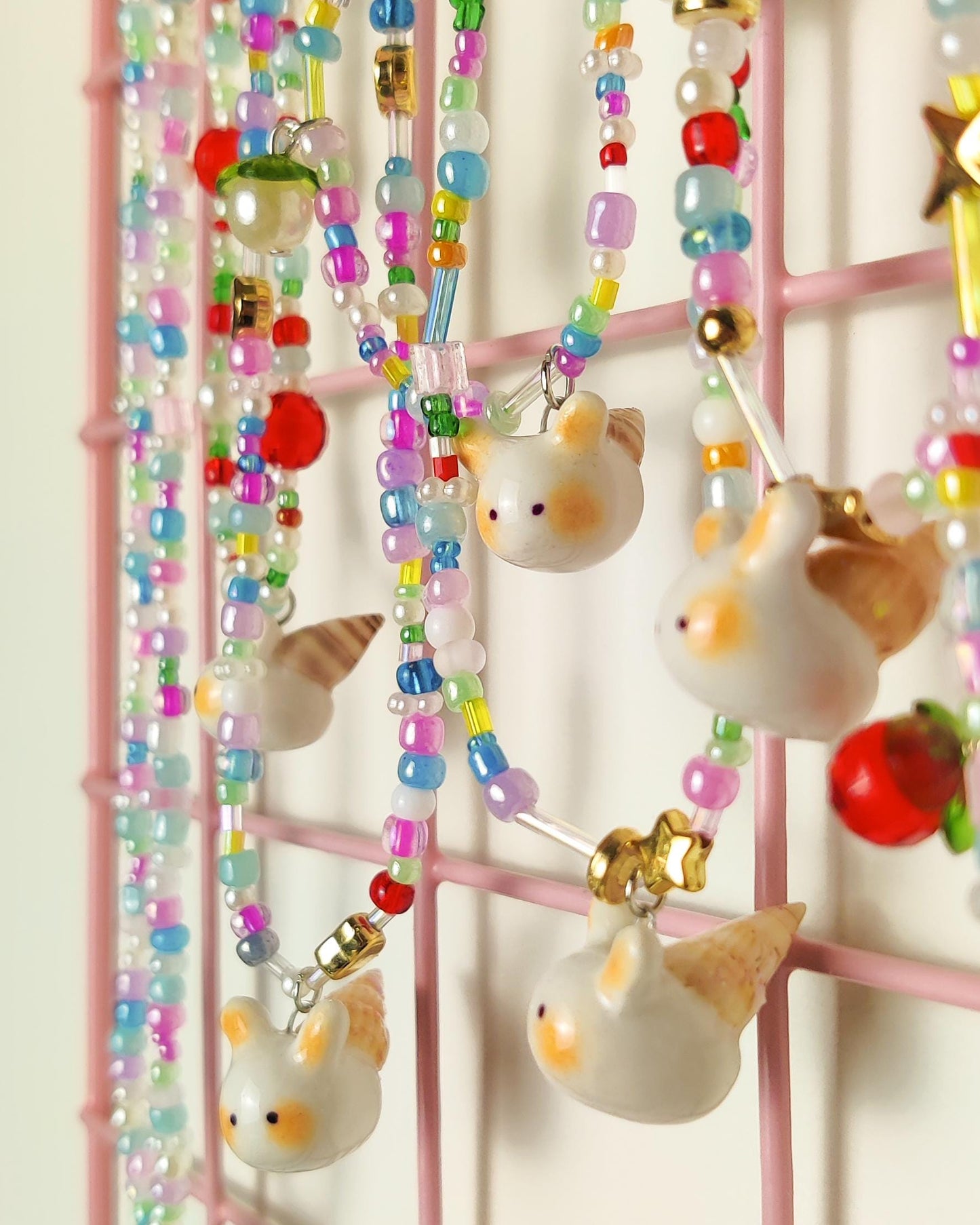 Handmade Beaded Necklace - Sea bunny charm