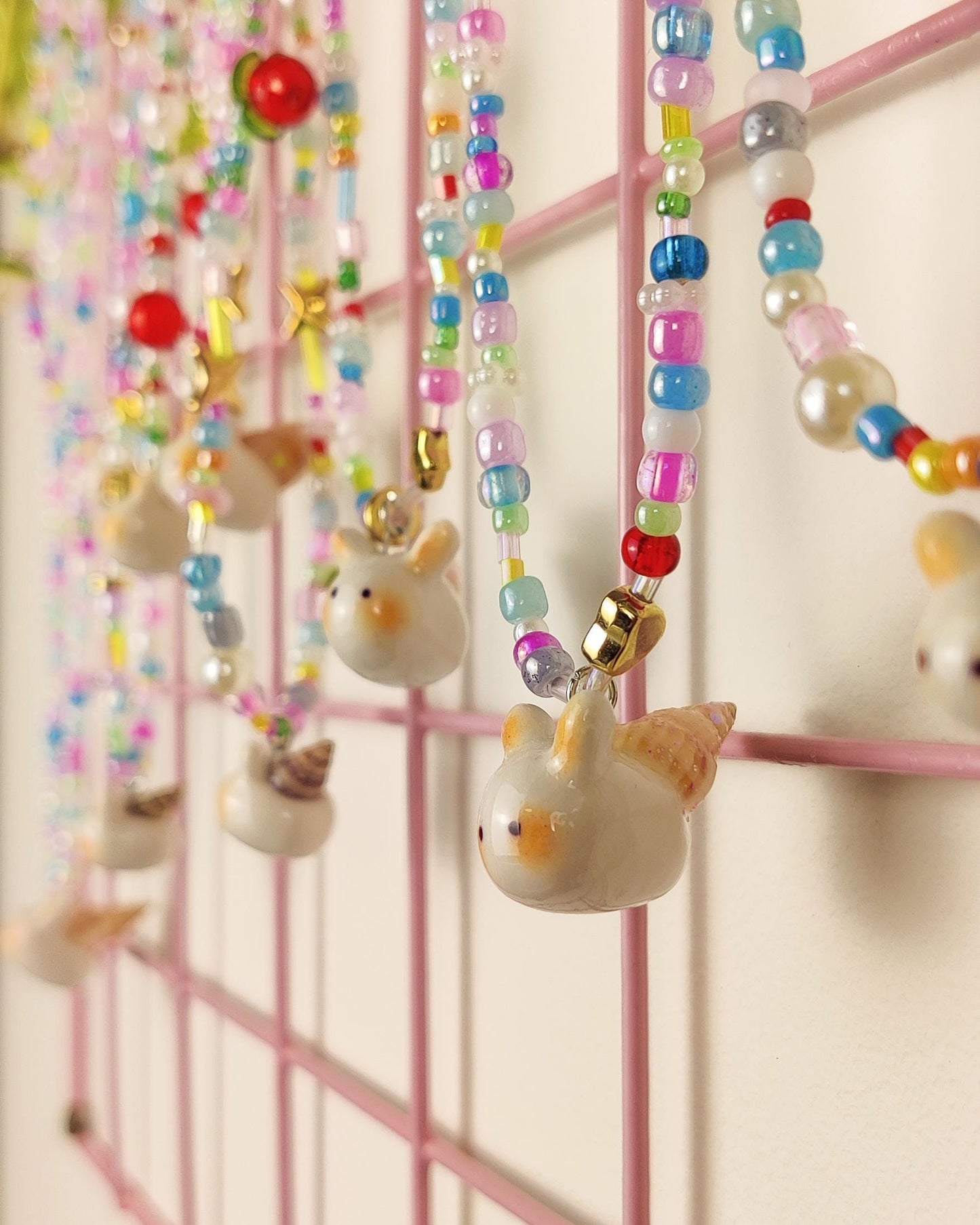 Handmade Beaded Necklace - Sea bunny charm