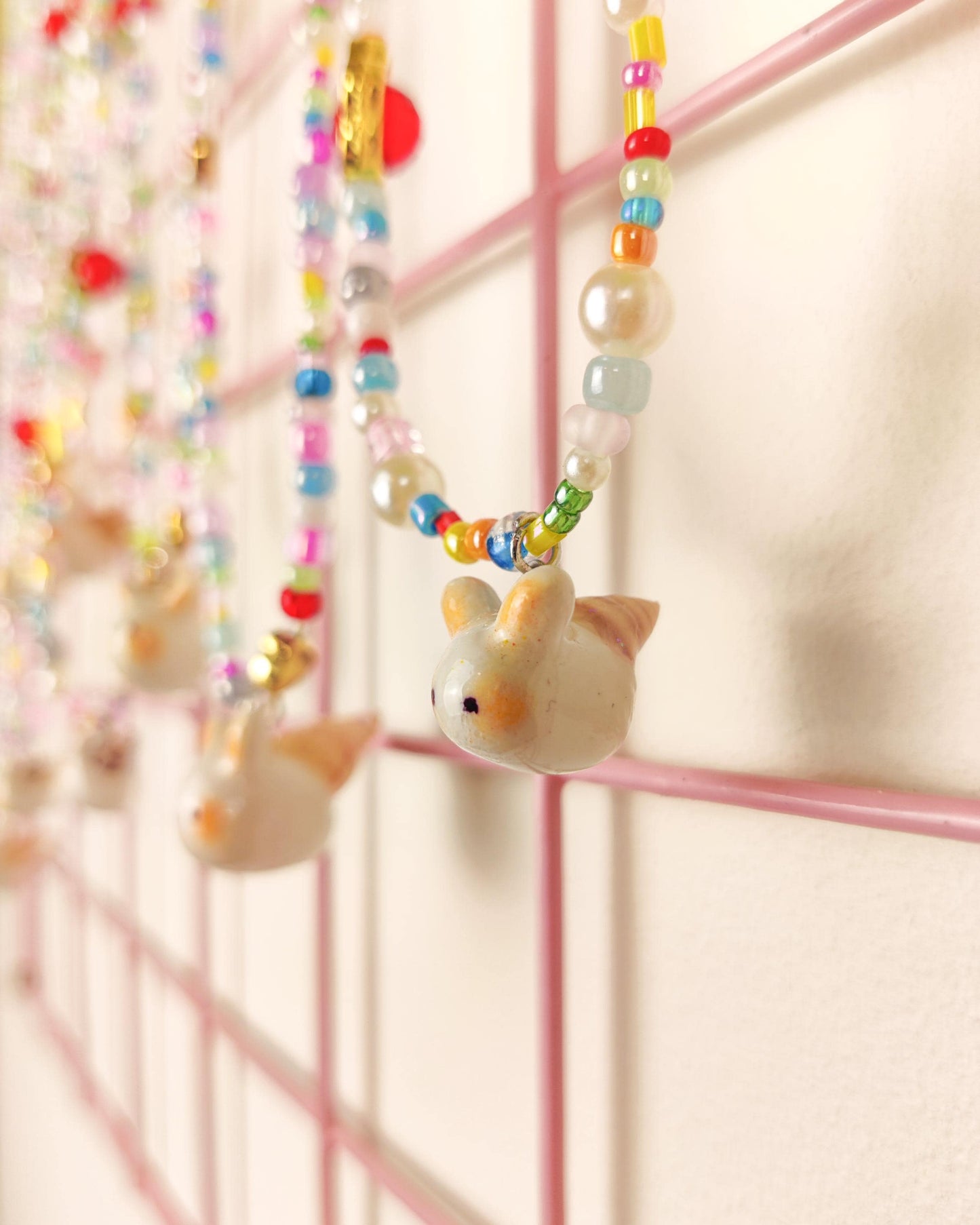 Handmade Beaded Necklace - Sea bunny charm